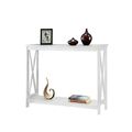 White Wood Console Sofa Table with Bottom Stora...