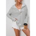 White Striped Thumbhole Drop Shoulder V Neck Top