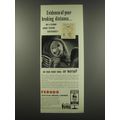 1957 Ferodo Anti-Fade Brake Linings Ad - Evidence of your braking distance