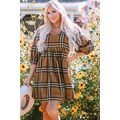 Brown Plaid Pattern Empire Waist Babydoll Dress