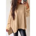 Apricot Cable Knit Drop Shoulder Side Slits Loo...