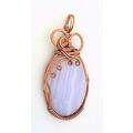 Blue Lace Agate Copper Wire Wrap Gemstone Penda...