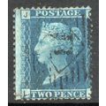 Sg45 2d BLUE plate 8 FINE USED " L J " (BLUES)
