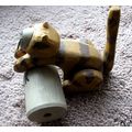 Unique Painted Wood Gold & Brown Tiger Kitty Ca...