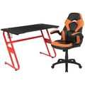 Red Gaming Desk and Orange/Black Racing Chair S...