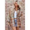 Khaki Plaid Colorblock Patchwork High Low Shacket