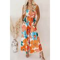 Orange Floral Self Tied Straps Smocked Bust Max...