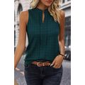 Sea Green Lattice Textured Split Neck Tank Top