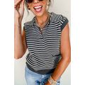 Gray Stripe Collared V Neck Sweater Vest with P...