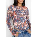 Orchid Petal Floral Print Mesh Fitted Long Slee...
