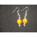 Large single Frosted yellow glass dangle earrings