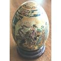 Oriental porcelain Egg hand painted with stand ...