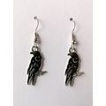 Gothic Crow Moon Enamel Charm Earrings Silver Plated