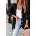 Black Buttoned Front Drop Shoulder Knitted Card...