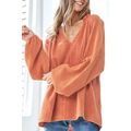 Orange Crinkle Textured Frill Split Neck Puff S...