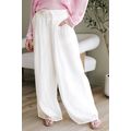 White Casual Tie Waist Pleated Wide Leg Pants
