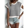 Black Stripe Ribbed Trim Loose Fit Knitted Swea...