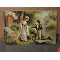 young couple in a punt.. antique postcard by B....