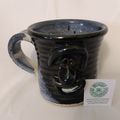 HANDCRAFTED GLAZED STONEWARE FACE MUG BLUES & W...