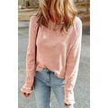 Apricot Pink Textured Round Neck Long Sleeve Top