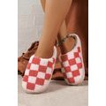 Fiery Red Checkered Print Fuzzy Slip On Winter ...