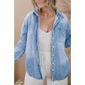 Sky Blue Plus Size Chest Pocket Button-Up Denim...
