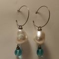 Aquamarine Pearl Beaded Pierced Earrings Silver...