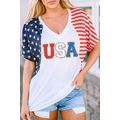 White Chenille USA Stars and Stripes Printed V ...