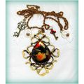 Sale Antiqued Bronze Pendant Crystal Key Faux P...