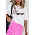 White Sequin mama Graphic Crewneck T Shirt