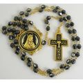 Damascene Gold Rosary Cross Virgin Mary Black B...