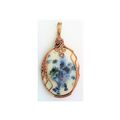 Blue Glaze Porcelain Copper Wire Wrap Pendant 4