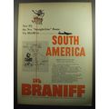 1951 Braniff Airlines Ad - Now fly the new straight-line route via Miami