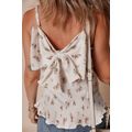 White Floral Pleated Big Bow Back Spaghetti Str...