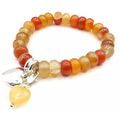 Heart Orange Agate Charm Bracelet Stretch Beade...