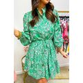 Green Paisley Print Long Sleeve Button Front Ti...