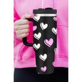 Black Valentines Heart Printed Thermos Cup with...