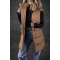 Coffee Windproof Longline Full Zipper Puffer Ve...