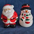 SANTA & SNOWMAN SALT & PEPPER SHAKERS Set Chris...