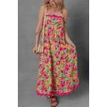 Multicolour Floral Tied Straps Ricrac Trim Maxi...