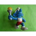 Olympic running smurf with torch flame