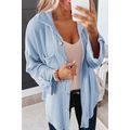 Sky Blue Roll Tab Sleeve Ribbed Cording Shacket