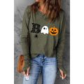 Green Halloween BOO Print Long Sleeve Graphic T...