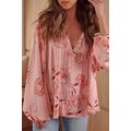 Multicolor Floral Tasseled V Neck Puff Sleeve B...