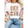 White Floral Bunny Graphic Crewneck Easter Fash...
