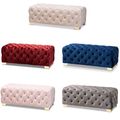 48" Button-Tufted Glam Velvet Bench Ottoman Gol...