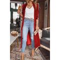 Red Velvet Open Front Pocketed Long Duster
