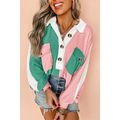 Pink Colorblock Ribbed Collared Oversized Sweat...