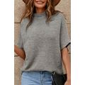 Medium Grey High Neck Short Bat Sleeve Sweater