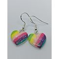 Cute Rainbow Heart Charm Earrings. Silver Plated Fish Hooks